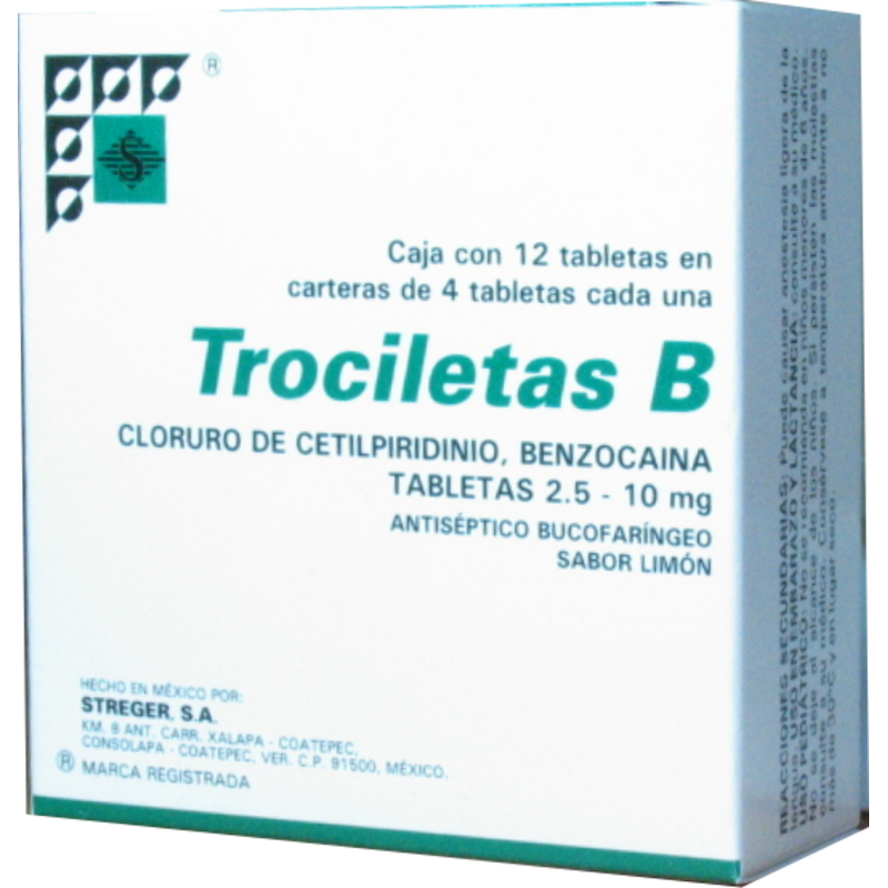 TROCILETAS B 2.5/10 MG C/12 TABS SABOR LIMON